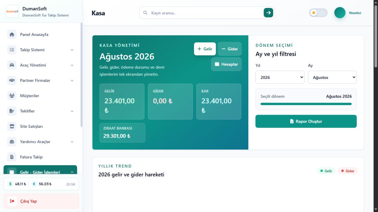 DumanSoft kasa yönetimi ekranı