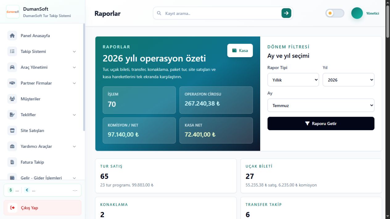 DumanSoft raporlar ekranı