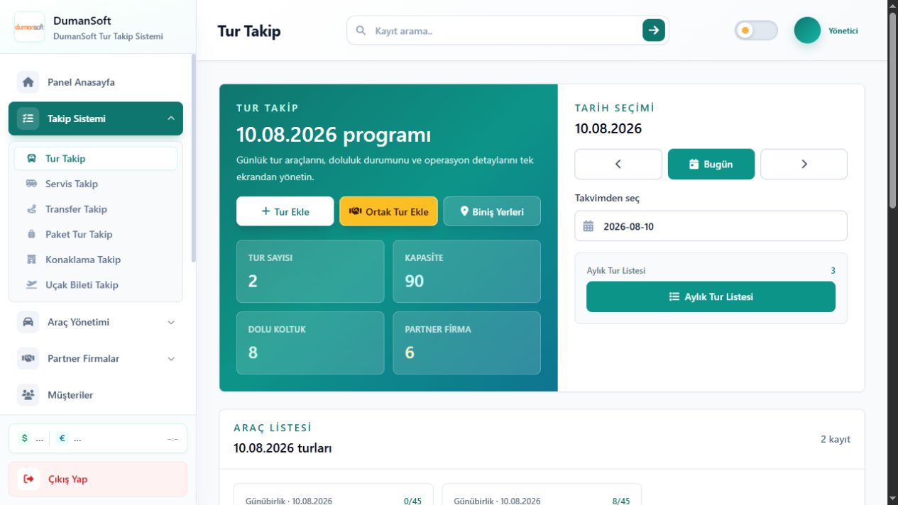 Tur programı ve doluluk ekranı